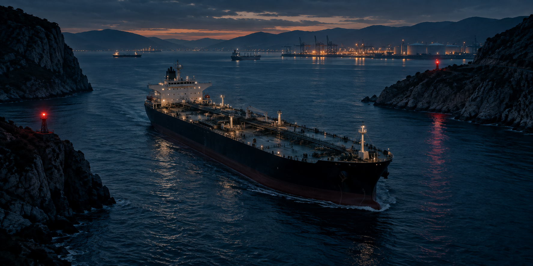Dar boğazda ilerleyen tanker ve risk göstergeleri